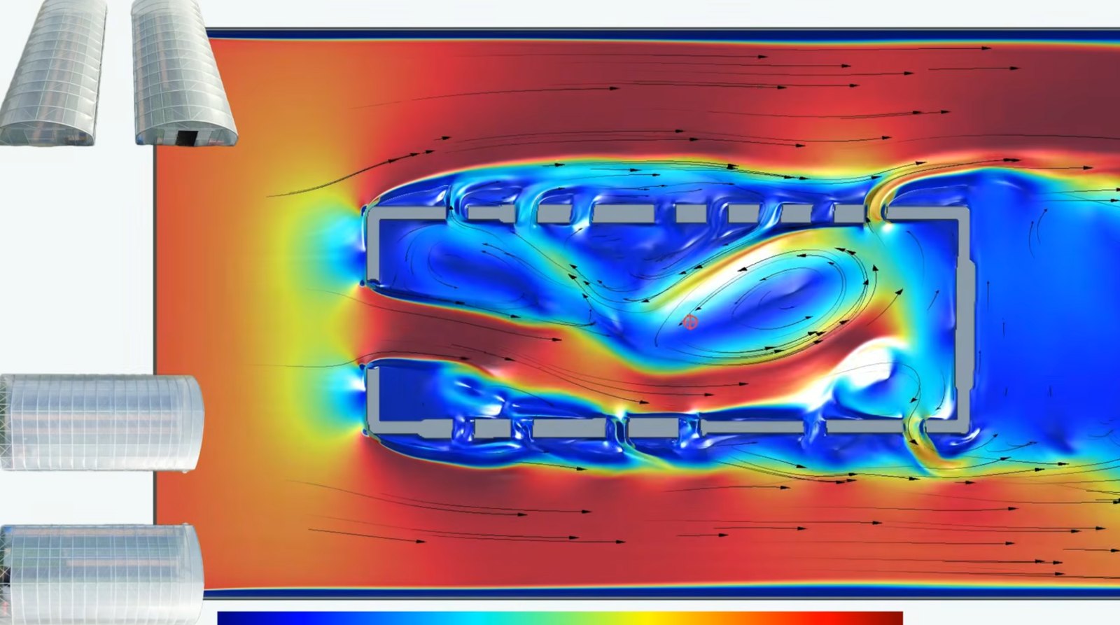 OTOM CFD digital twin of wind flowing around and through the vents of a greenhouse at Herenboeren Usseler Es in Enschede