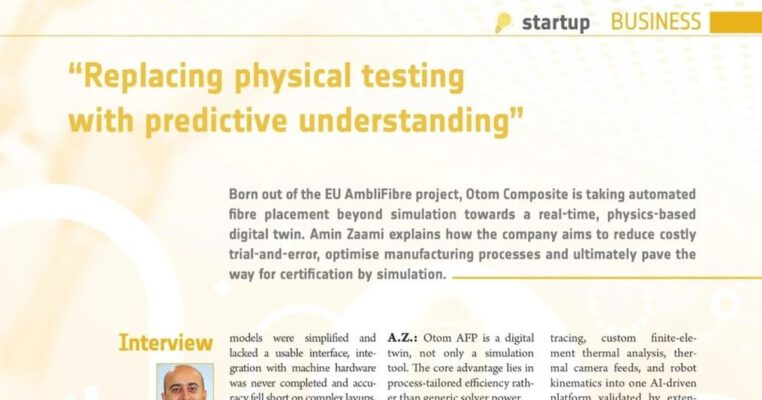 JEC Composites Magazine N°171 startup interview with Amin Zaami of OTOMcomposite: Replacing physical testing with predictive understanding